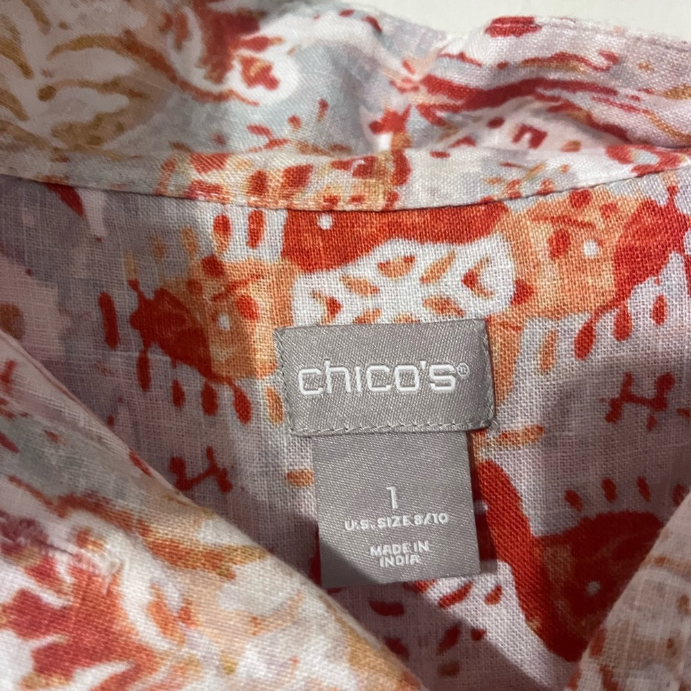 Chico's Orange and White Printed Button-Front Tunic - Picture 2 of 2